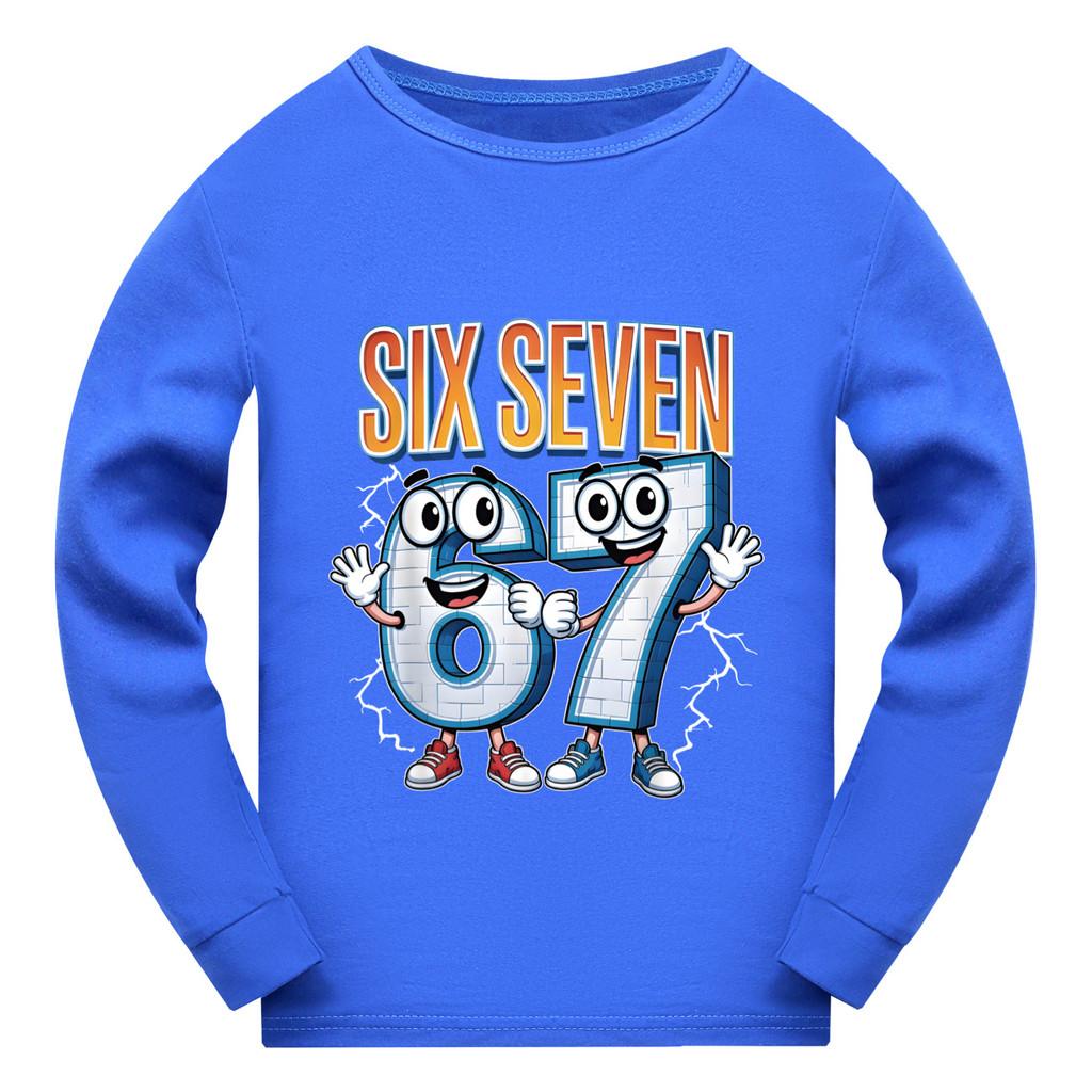 5221 Kids Boys Girls Steal a Brainrot 67 Six Seven Print Long Sleeves T-Shirt