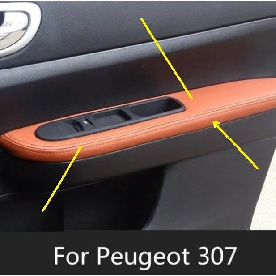 Microfiber Front / Rear Door Panels Armrest Leather Cover Protective Trim For Peugeot 307 with Mount Fittings Car interior