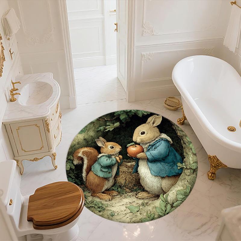 Leaf Rabbit,Round Area Rug,Carpet Rug for Living Room Bedroom Sofa Playroom Decor,Non-slip Floor Mat