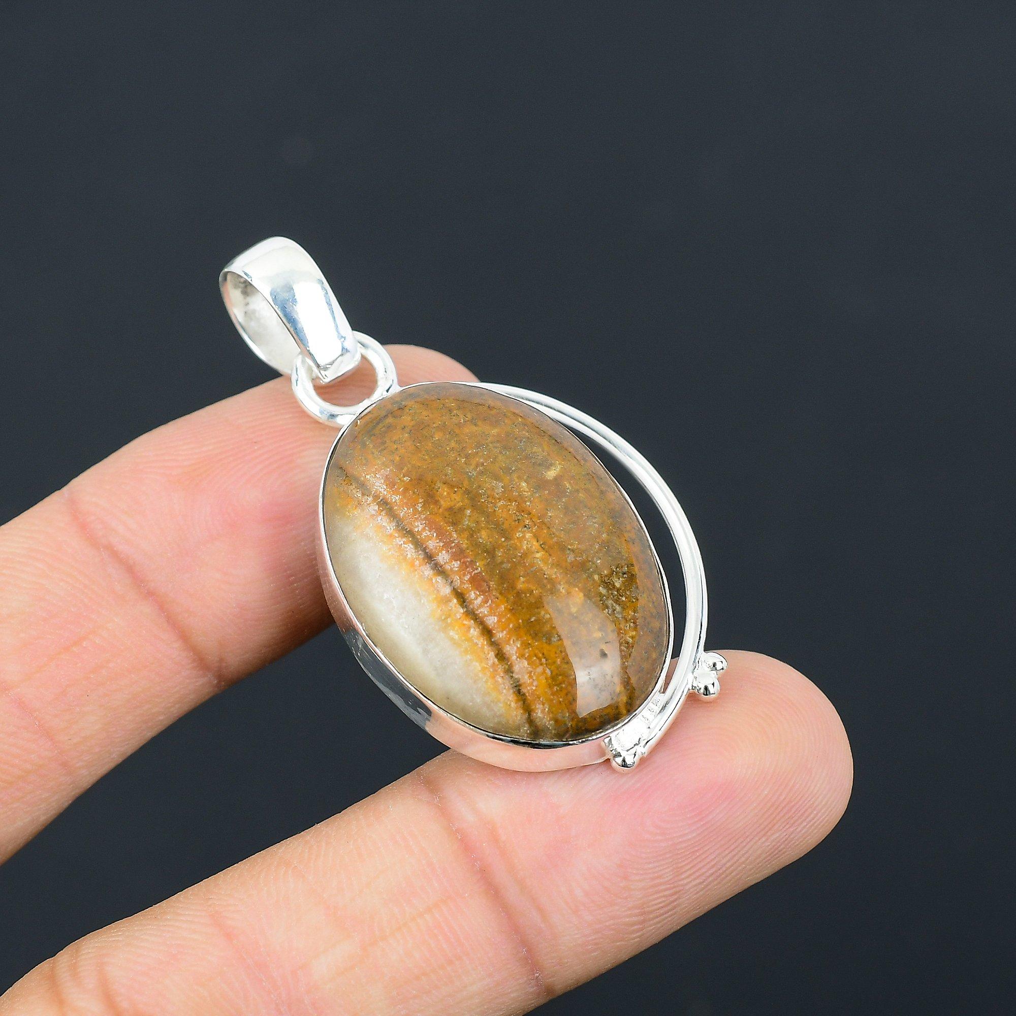 

Easter Deal Oval Natural Ocean Jasper Sister Birthday New Pendant 925 Silver