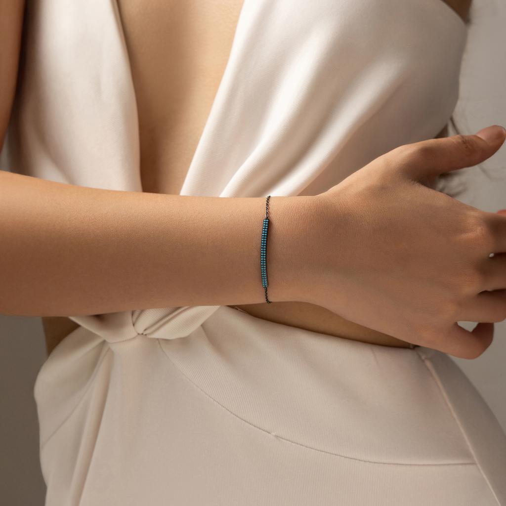 MODIAN 925 Silver Retro Synthetic Turquoise Bracelet Punk Black Simple Link Chain Bracelets For Women Fine Jewelry