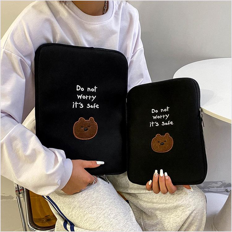 Korean Cute Embroidered Anti-Collision Tablet & iPad Bag with Fleece Lining (11/13/14 Inch)