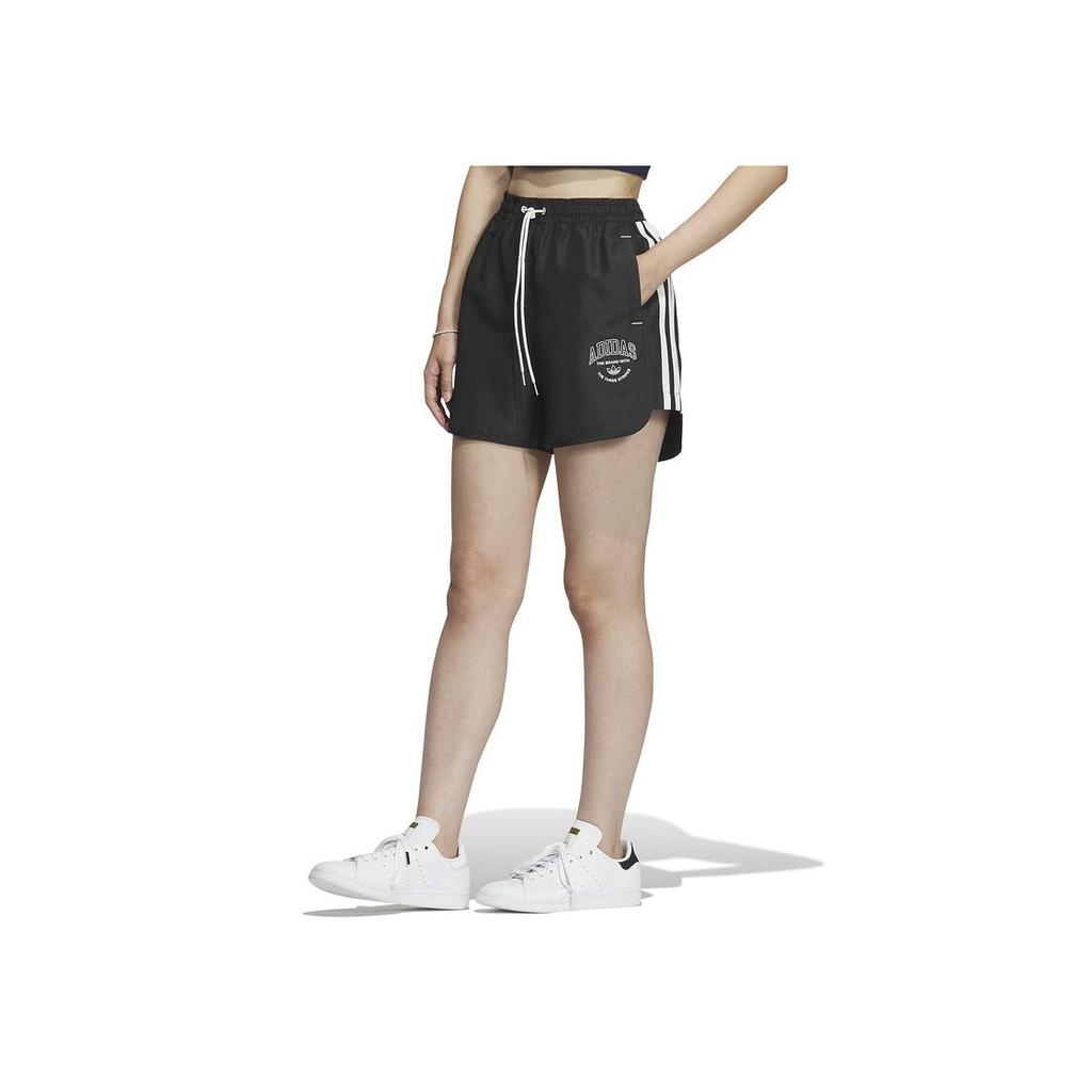 Adidas Originals Letter Print Drawstring Sports Woven Shorts Women Bottoms Black IW6292