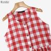 ZANZEA Women Grid Print Loose Casual Sleeveless Dress