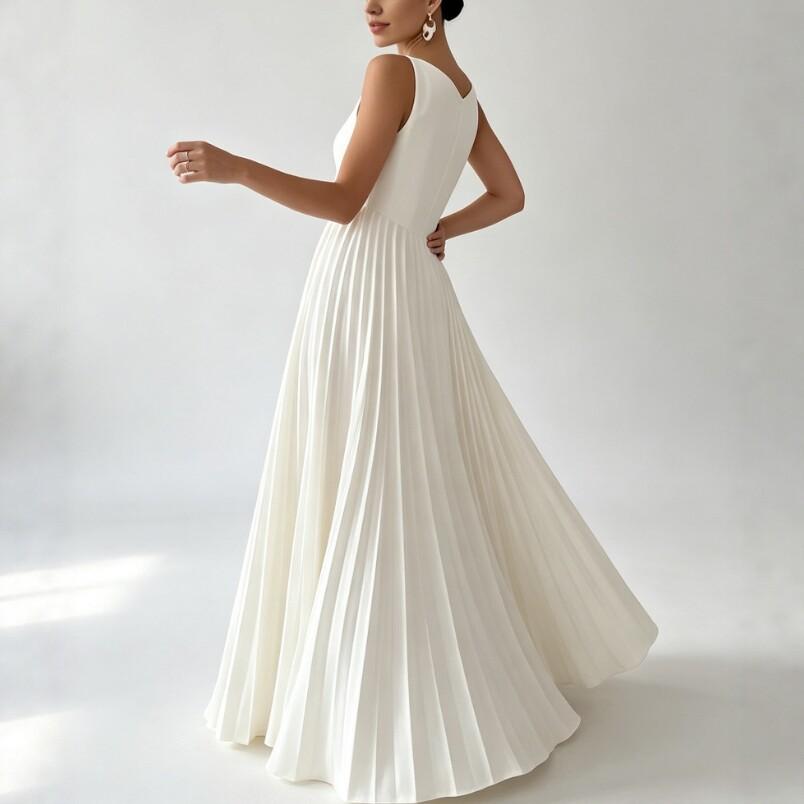 Summer new European and American style white sleeveless pleated splicing dress temperament slim dress dress party
