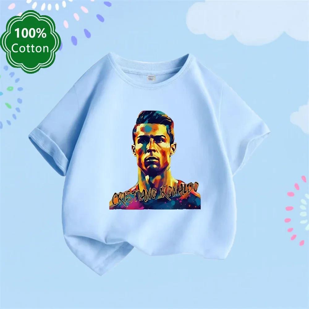 Summer Football Star Cr7 Children's T-Shirt Cool Polyester Casual Sports Boy Girl Costume Party Cartoon Birthday Gift Kid Tees Tops