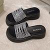 One-word Cool Slippers Women's Outer Slippers Summer 2025 New Muffin Platform Women's Shoes Rhinestone Heightening Sandals