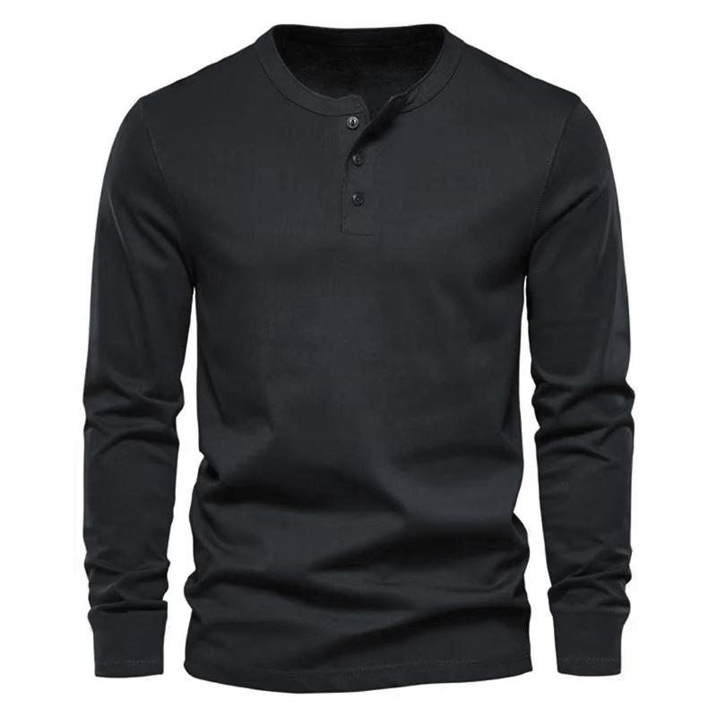 Men's Long Sleeve Henry Shirt Men's Slim Crew Neck Long Sleeve T-shirt