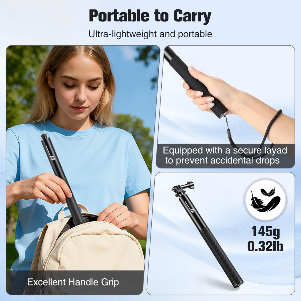 51Inch Selfie Stick for Insta360 X5 X4 Air Go Luna Ultra Aluminum Invisible for GoPro13/12 Mission for DJI Osmo Nano Action 6 5 4 Pocket 4 3 Accessori