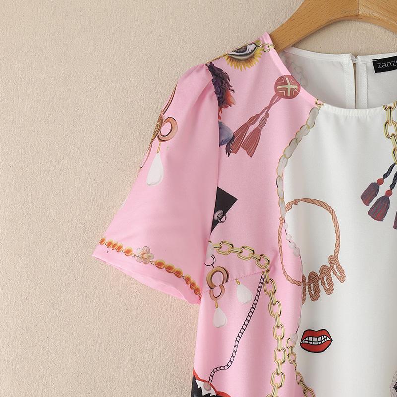 ZANZEA Frauen Casual O-Ausschnitt Kurzarm Sommer Print Kleid