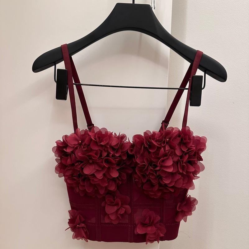 

Internet Celebrity Ins New Arrival French Sweet Three-Dimensional Flower Camisole Women s Pure Desire Style Fancy Tube Top Short Top Burgundy 34B/75
