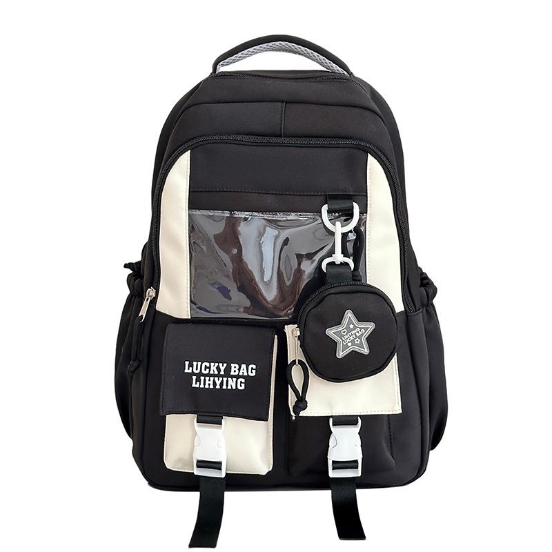 

Рюкзак большой вместимости Женский рюкзак для поездок на работу Рюкзак для компьютера Студенческий рюкзак с цветными блоками чёрный