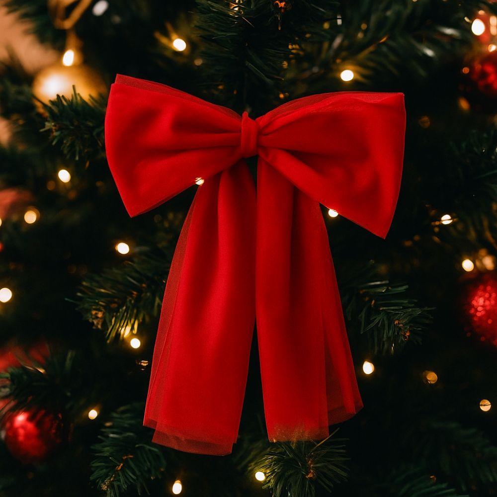 Exquisitos Adornos de Lazo de Malla Rojos Colgantes para Árboles de Navidad Ligeros Adornos Colgantes de Lazo Año Nuevo