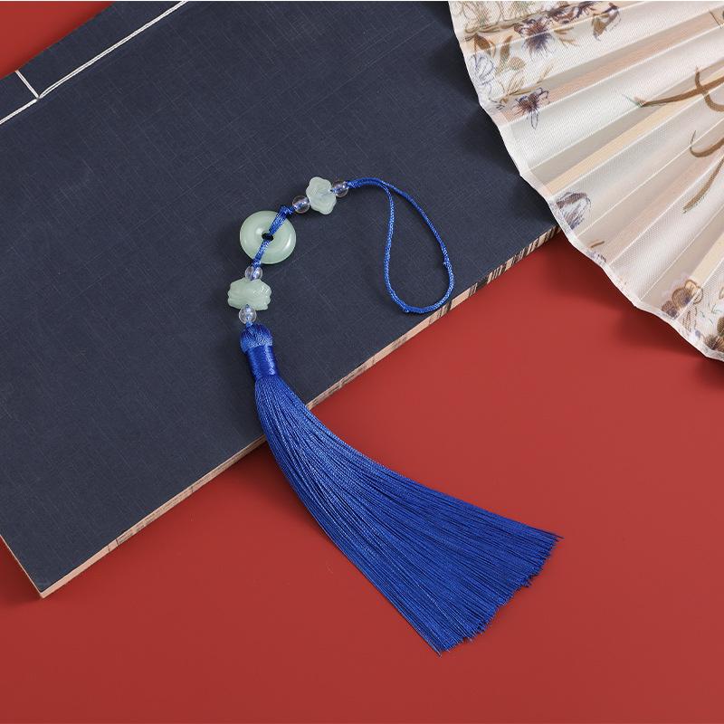 Jade Pendant Tassel Decoration with Round Jade Ring and Carved Jade Beads Hanging Ornament for Home and Car Accessories One Size