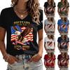 Women's Casual V Neck Short Sleeve Pullover T Shirt Independence Day Graphic Printed Top Suitable for Everyday Wear