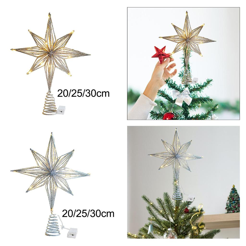 Mini Iron Star Topper Lighted Christmas Tree Ornament Holiday Decorations for Desktop Xmas Party Home Decor