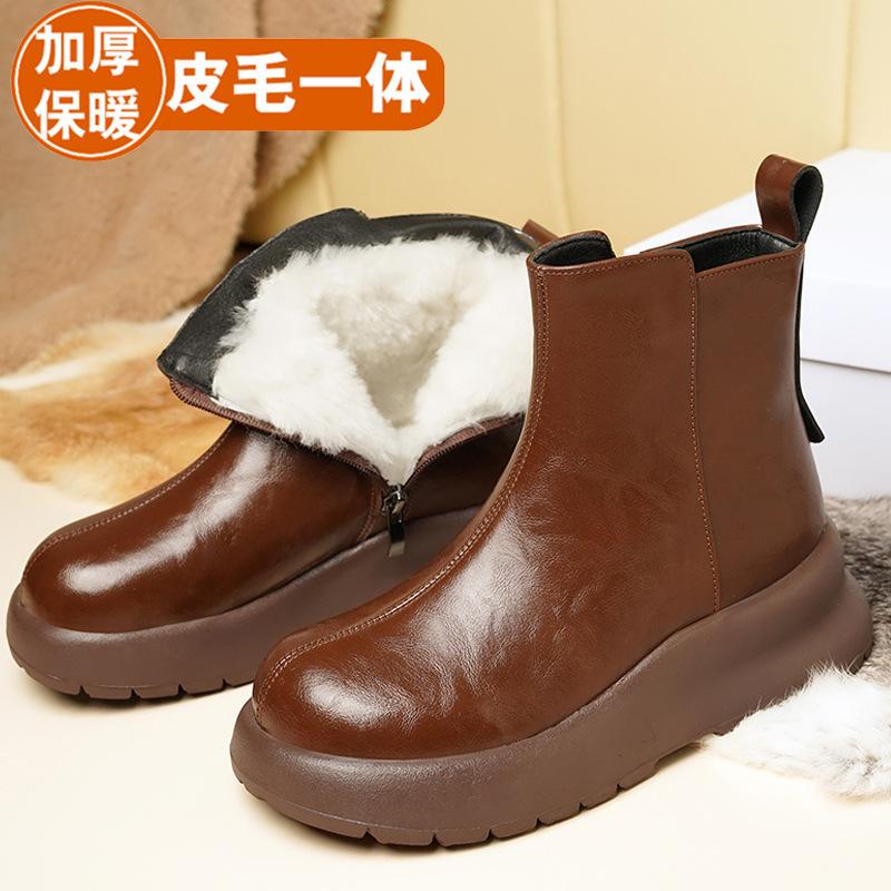 thick-soled women's cotton shoes muffin bottom autumn and winter new casual women's cotton boots casual British retro thickened wool small short boots