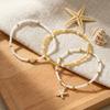 Trendiges Boho Mehrschichtiges Fußkettchen Set Weiße Perlen Goldfarbe Meeresstil Schildkrötenpanzer Fußkettchen Set für Damen Fußschmuck