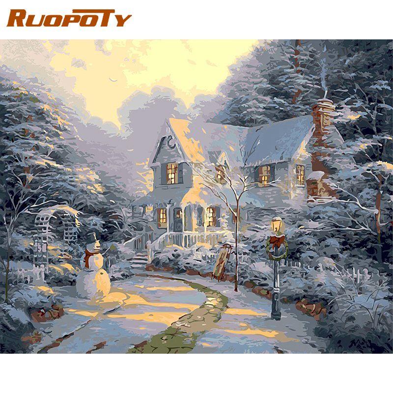 RUOPOTY Small House Picture DIY Painting By Numbers Kits Landscape Modern Wall Art Picture By Numbers For Home Decors 40x50cm