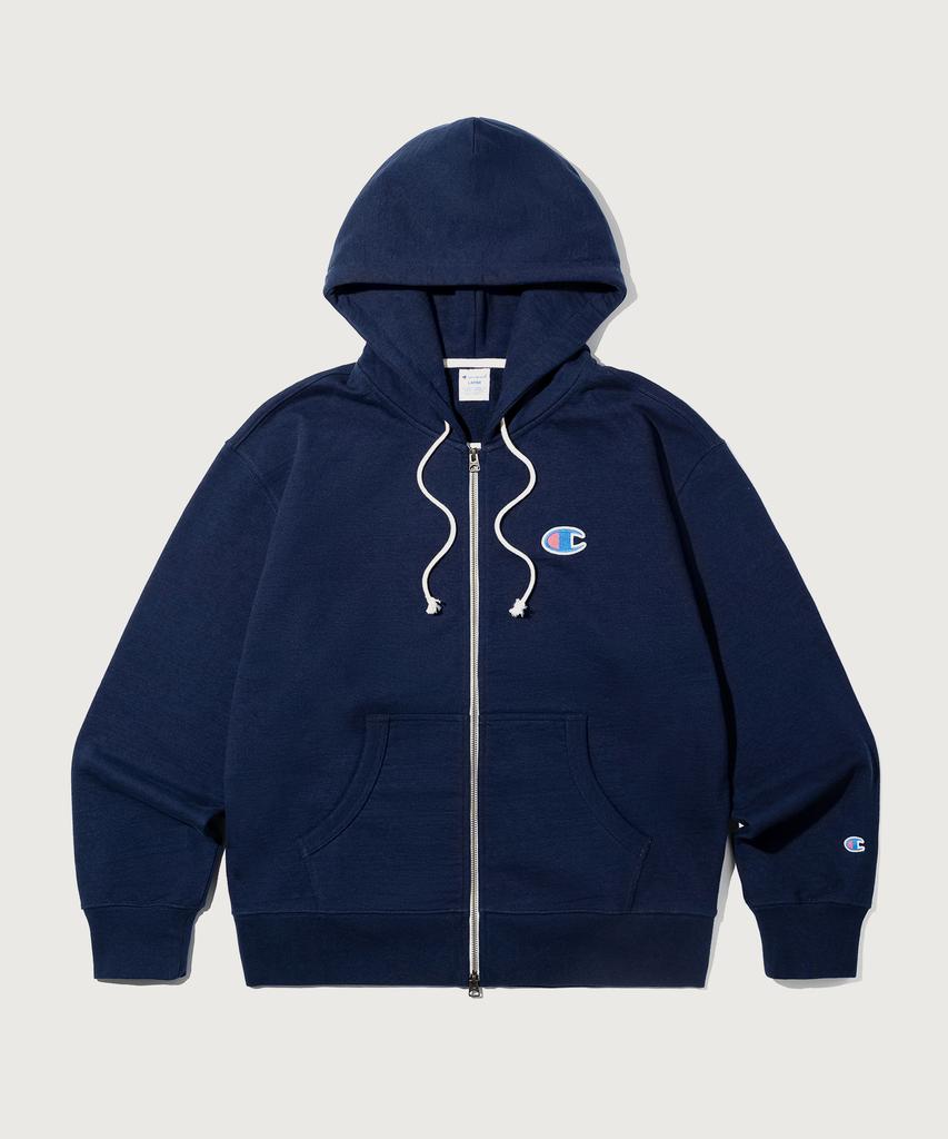Champion Heritage Logo Loose Fit Zip-Up Hoodie Navy