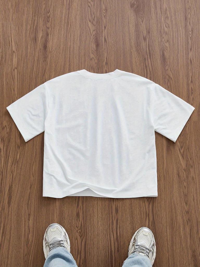 Men's Fashion Printed Knitted Short Sleeve T-Shirt Versatile Casual Suitable for Outdoor Activities Couple Cotton Top