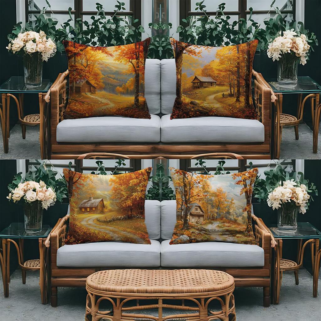 Herbstblätter Dschungelhütte Kissenbezug, Kissenbezug ultraweiches Polyestermaterial Wohnzimmer Sofa Rücken Autokissenbezug Dekoration