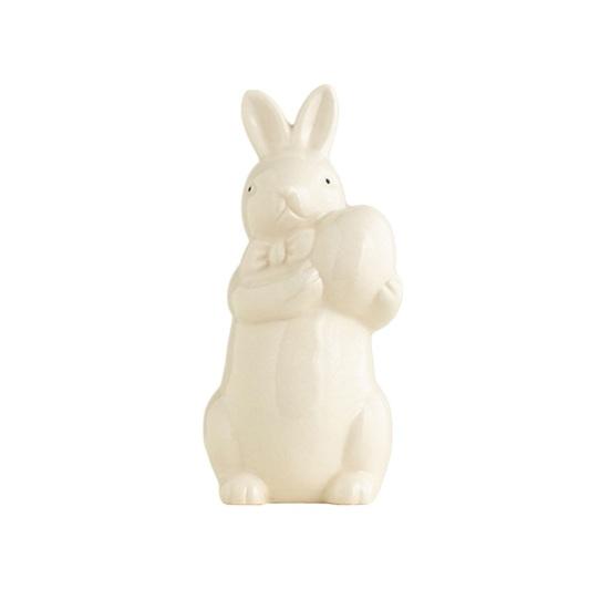 Easter Holding Egg Rabbit Figurine Ceramics Bow Tie Bunny Statue Sculpture Spring Easter Holiday Party