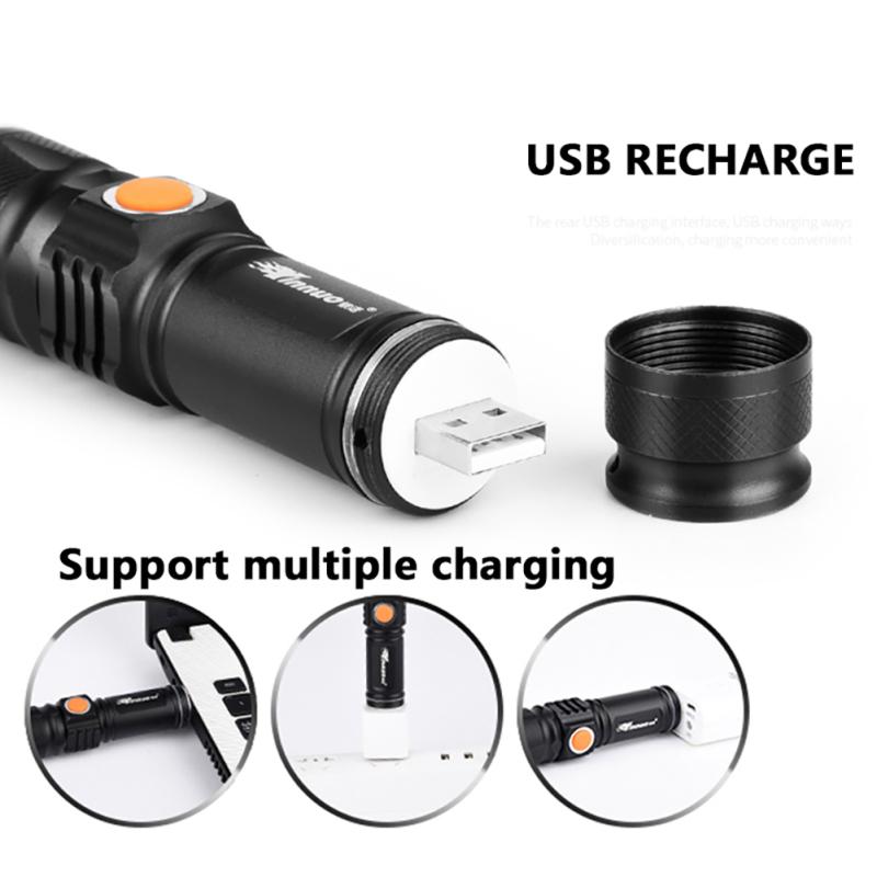 New! Led Mini Flashlight 3 Modes Portable Telescopic Zoomable Usb Rechargeable Aluminum Alloy Torch With