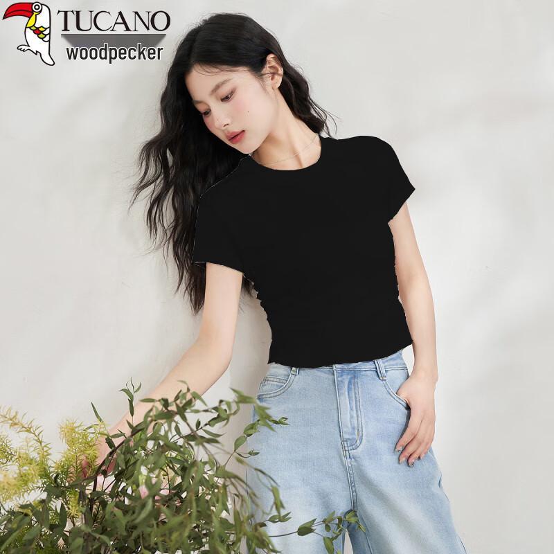 Women s Round Neck Pleated Short Sleeve T-shirt M