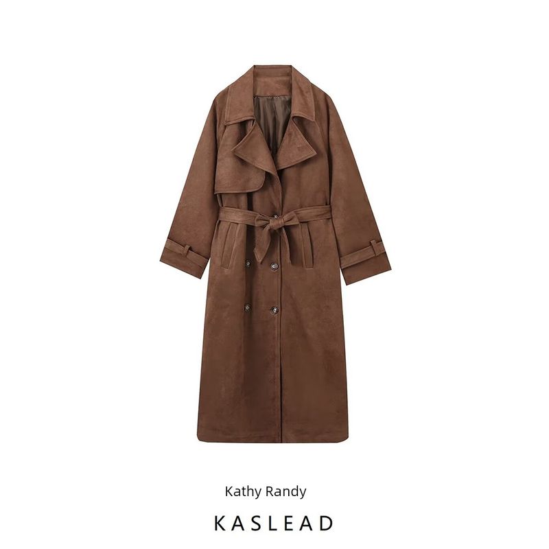 Kaslead New Arrival Women's Fashion Style Fashion Double Button Lapel Long Jacket Trench Coat Outwear