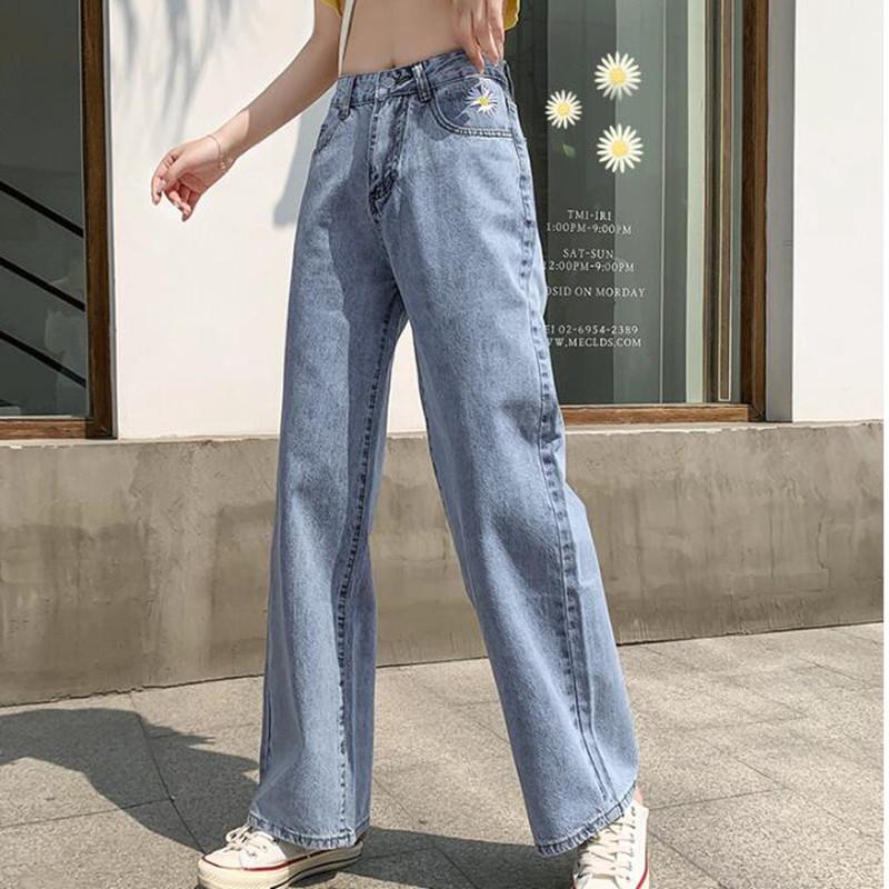 Mujer Jeans Ropa de cintura alta Pierna ancha Ropa de mezclilla Azul  Streetwear Vintage Calidad Harajuku Pantalones rectos comprar a buen precio  — entrega gratuita, reseñas reales con fotos — Joom
