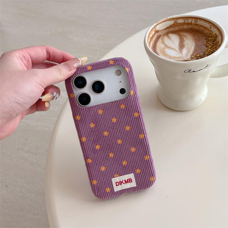Retro Yellow Star Fabric Phone Case for iPhone 15, iPhone 16, iPhone 17 Pro Max