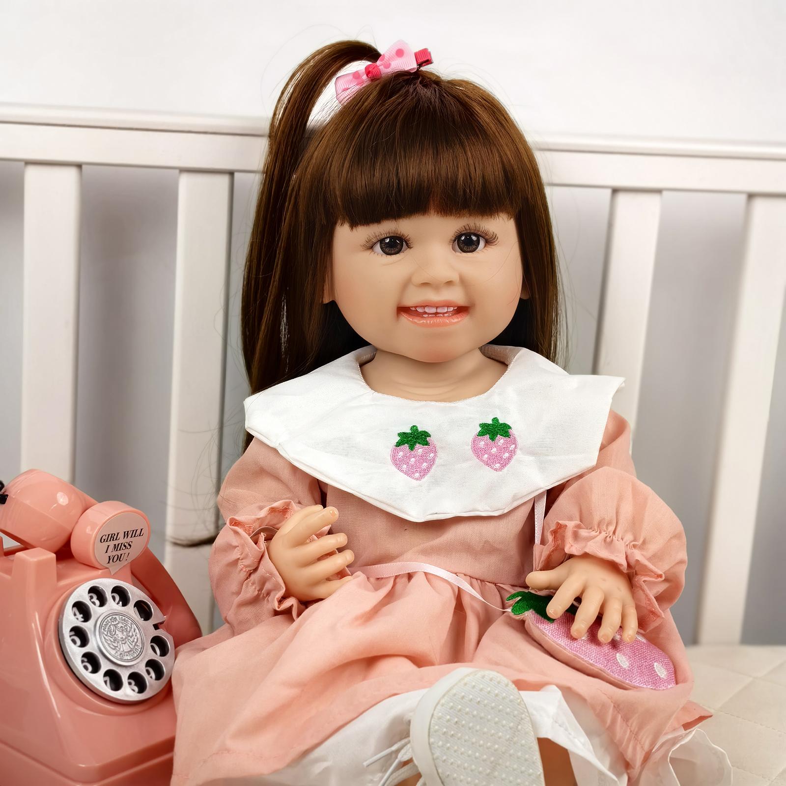 

55 см/22 дюйма Реалистичная улыбка Куклы-реборн для девочек, полностью силиконовое виниловое тело, игрушка для новорожденной куклы на день рождения, Рождество, Пасху, подарки 22 inch about 55 cm