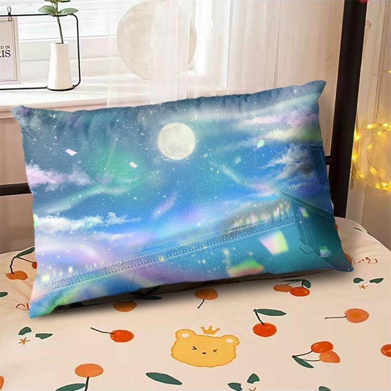 Starry Sky Sunset Sea Pillow,2D Night Scene Pillow Core and Case Set,Aesthetic Pillow for Student Dormitory