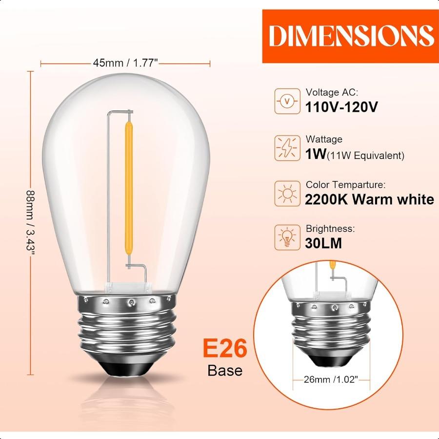 

Набор из 36 светодиодных ламп S14 для уличных гирлянд, небьющиеся сменные лампы Эдисона для патио, уличные водонепроницаемые United States