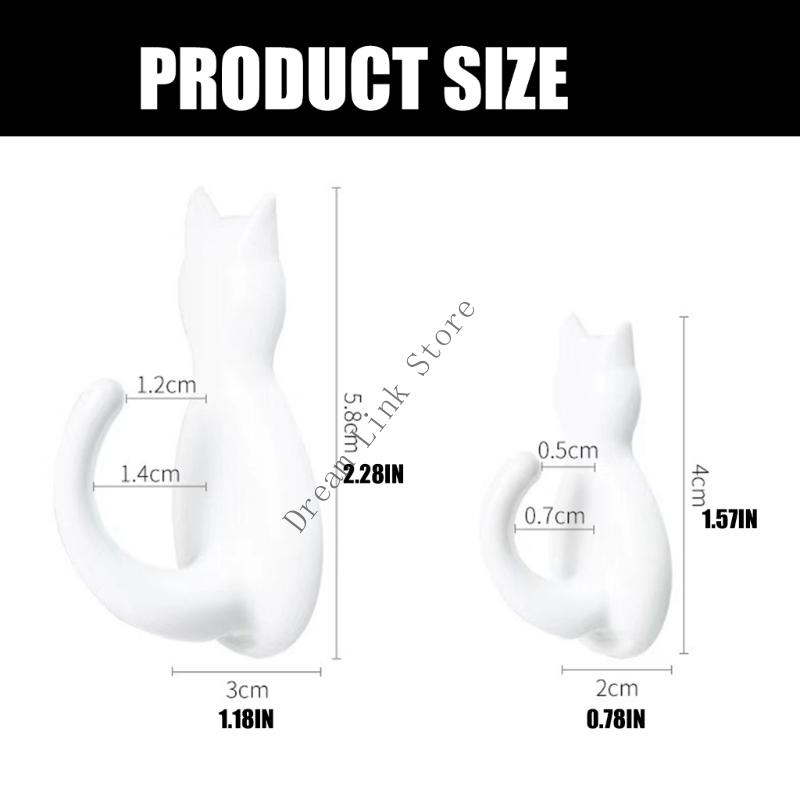 Q1FD 2pcs Easy Installation Decorative Plastic Cats Hooks With Adhesive Backing Storage Organizers For Coats Keys Accessories