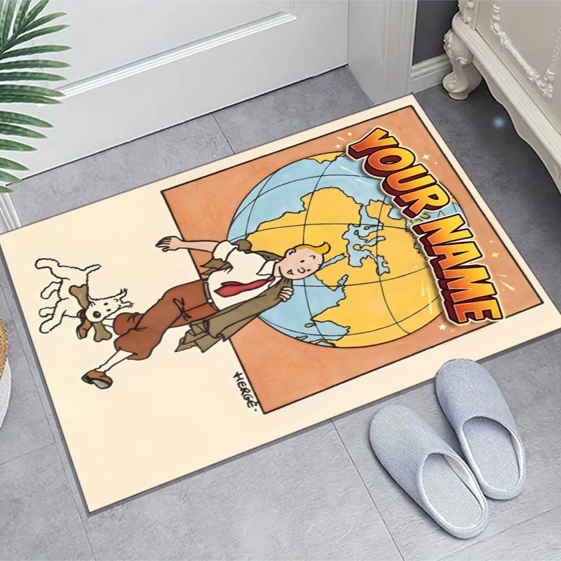 The Adventures of Tintins Design Area Rug Personalized Name- Non-Slip, Soft & Cozy Floor Mat for Living Room, Office - Indoor/Outdoor Carpet