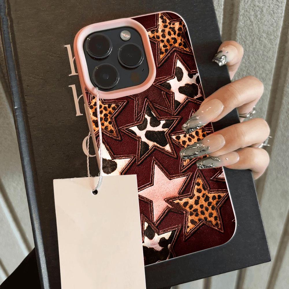 HOT Luxury Ins Colored Star Leopard Lichee Leather Phone Case For iPhone 17 16 15 14 13 12 11 Air Pro Max Plus X XR XSMax