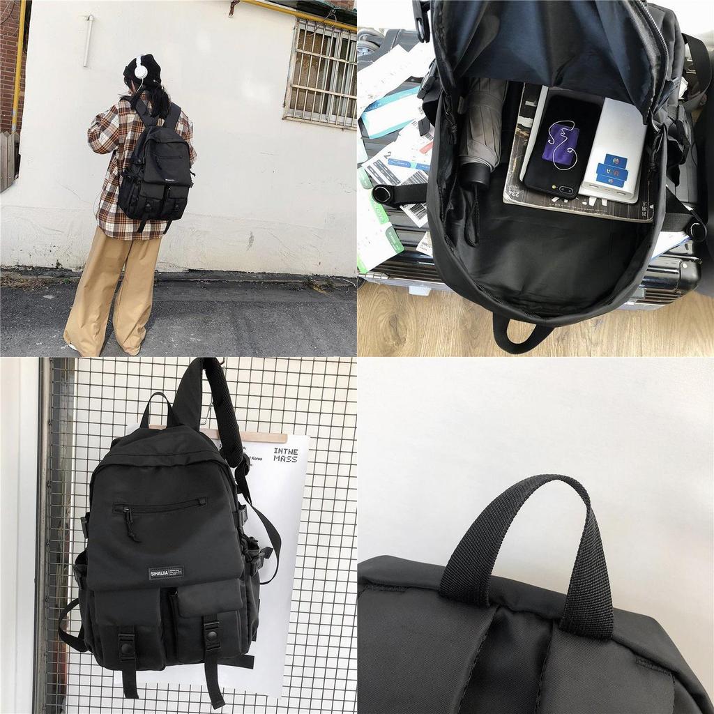 Korean Ins Harajuku Street Style Fashionable Black Backpack Waterproof Unisex 19-inch Size