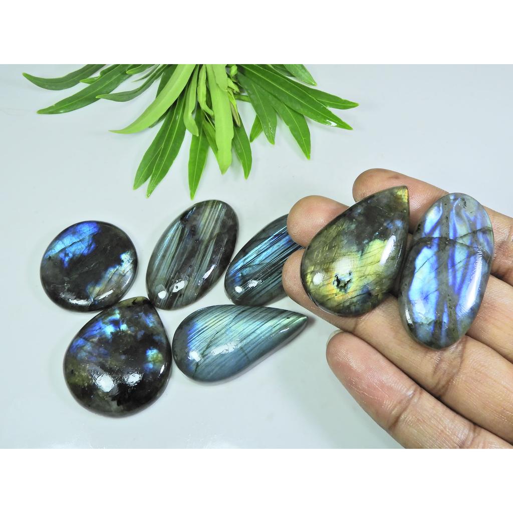 32X32-21X45MM Natural Multi Labradorite Mix Cabochon Loose Gemstone 7Pcs Lot LL-961