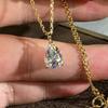Single Pear Cut Clear Stone Three Prong Pendant Dainty Cable Chain Women Minimal Neck Jewelry
