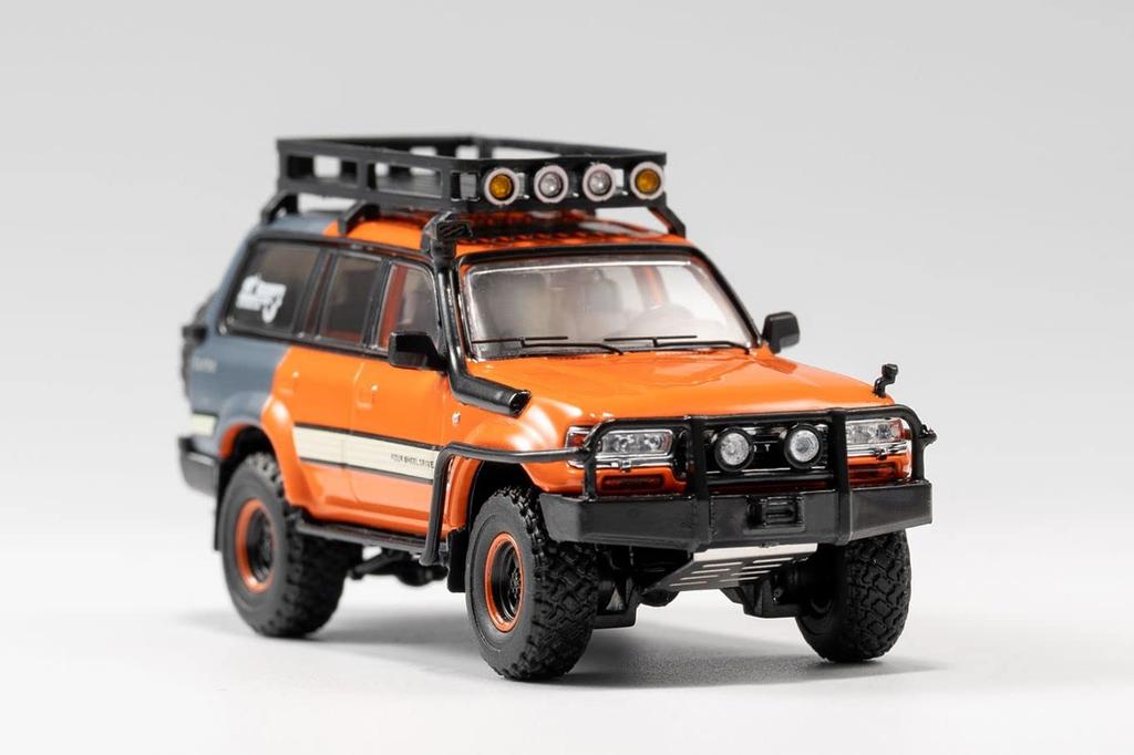 Gaincorp Products Scale Toyota Land Cruiser LC80 Version LHD Finished Model 1/64 Off-Road Orange/Gray KS-014-120