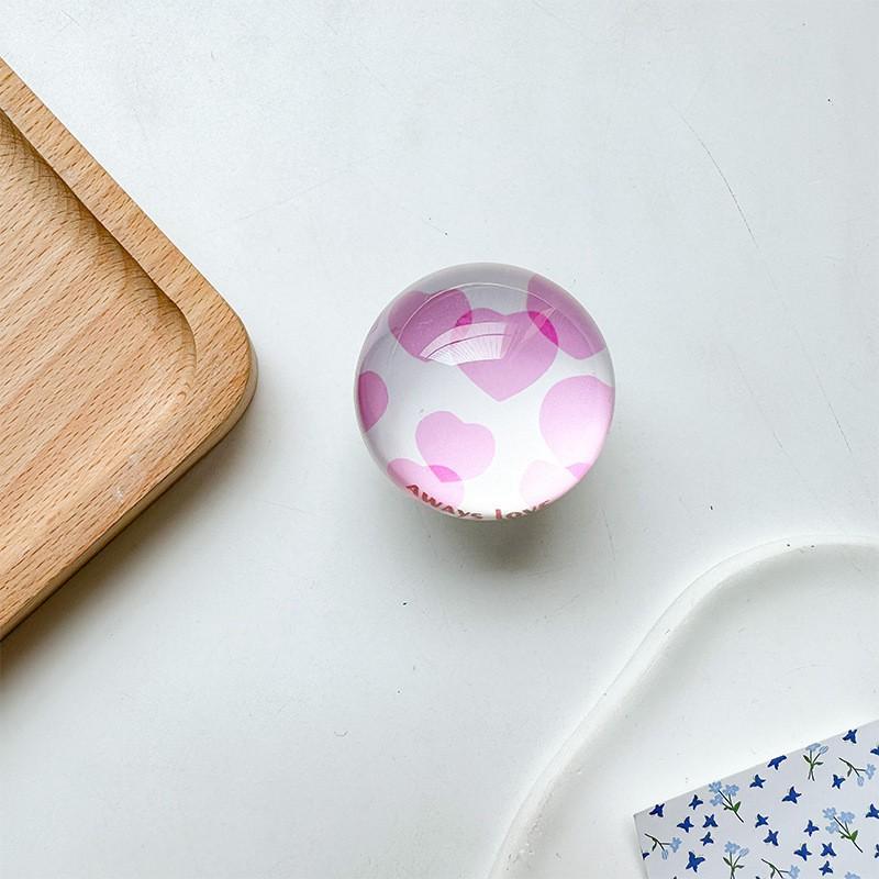 Creative Glass Circular Small Heart Personalized English Mobile Phone Airbag Desktop Stand Adhesive Retractable Ins Style