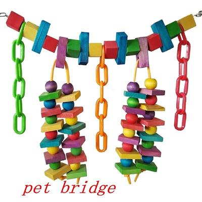 Parrot Chew Toy Bird Perch Leather Colorful Building Block Cotton Rope Big Swing for Pet Bird