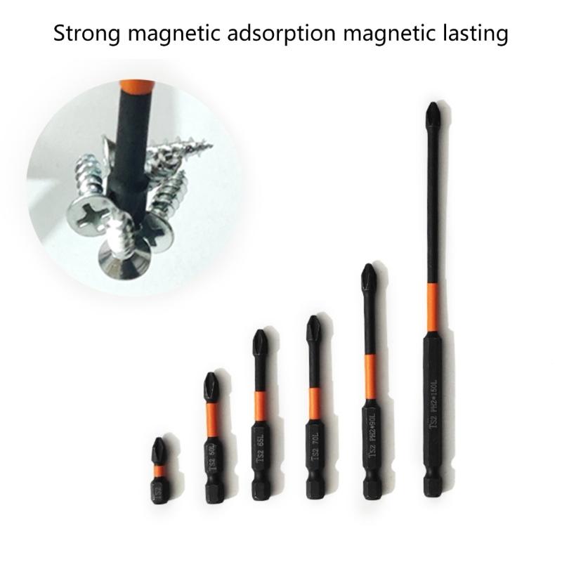 6Pcs Magnetic Screwdriver Bit Set Cross Antislip 1/4inch Power Driver Bit for Impact Driver 25/50/65/70/90/150mm