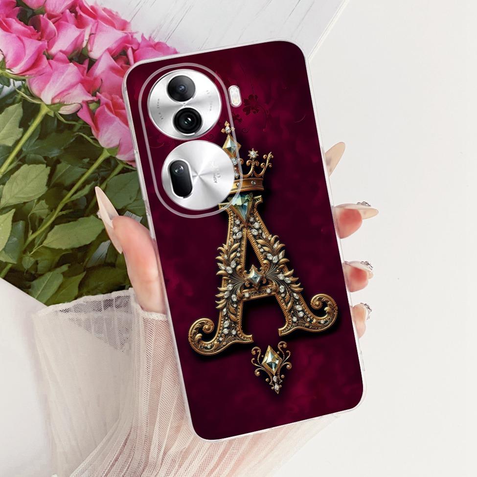 Clear For Oppo Reno 11Pro 5G CPH2607 Cover For Oppo Reno 11 Pro 5G Case Luxury Crown A-Z Letters 2D Flat Pattern Soft Phone Case