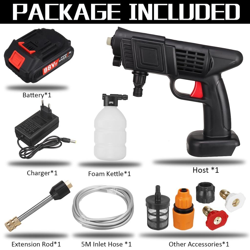 1500W 88VF Water Gun Spray Cleaner for 18V Battery Car Wash Washer Guns Wireless High Pressure 15000mAh Foam Generator