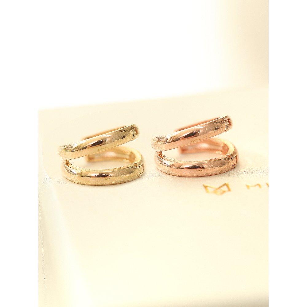 14K double-row one-touch ring piercing earrings