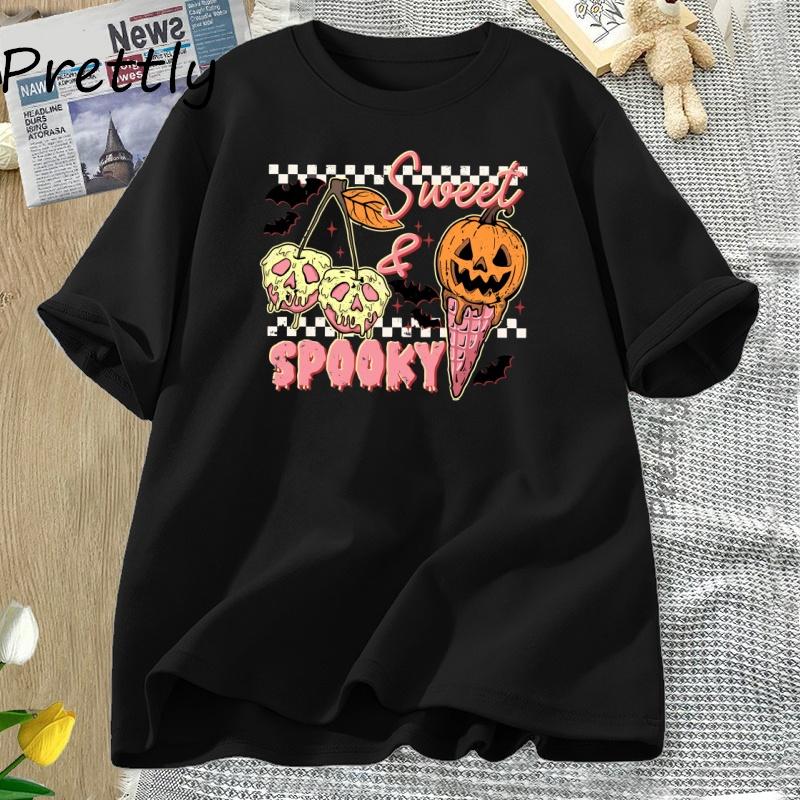 Sweet and Spooky Halloween Tshirt Trendy Halloween Ice Cream Tshirt Funny Spooky Season Fall Tee Unisex Women Short Sleeve Clothes