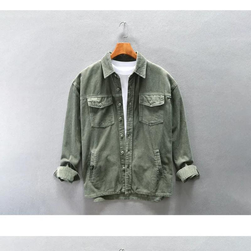 

Рубашки карго в японском стиле для мужчин, весна-осень, вельветовая рубашка с множеством карманов, винтажная повседневная рубашка из чистого хлопка с длинным рукавом кофейного цвета XXXL зелёный